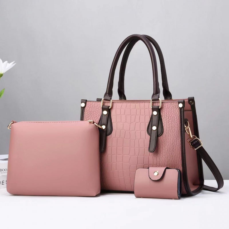 Three-Piece Set Mother Bag Stone Pattern Single Shoulder Crossbody Texturized Women'S Bag Texturized Large Capacity Handbag 3In1Bags - Image 1